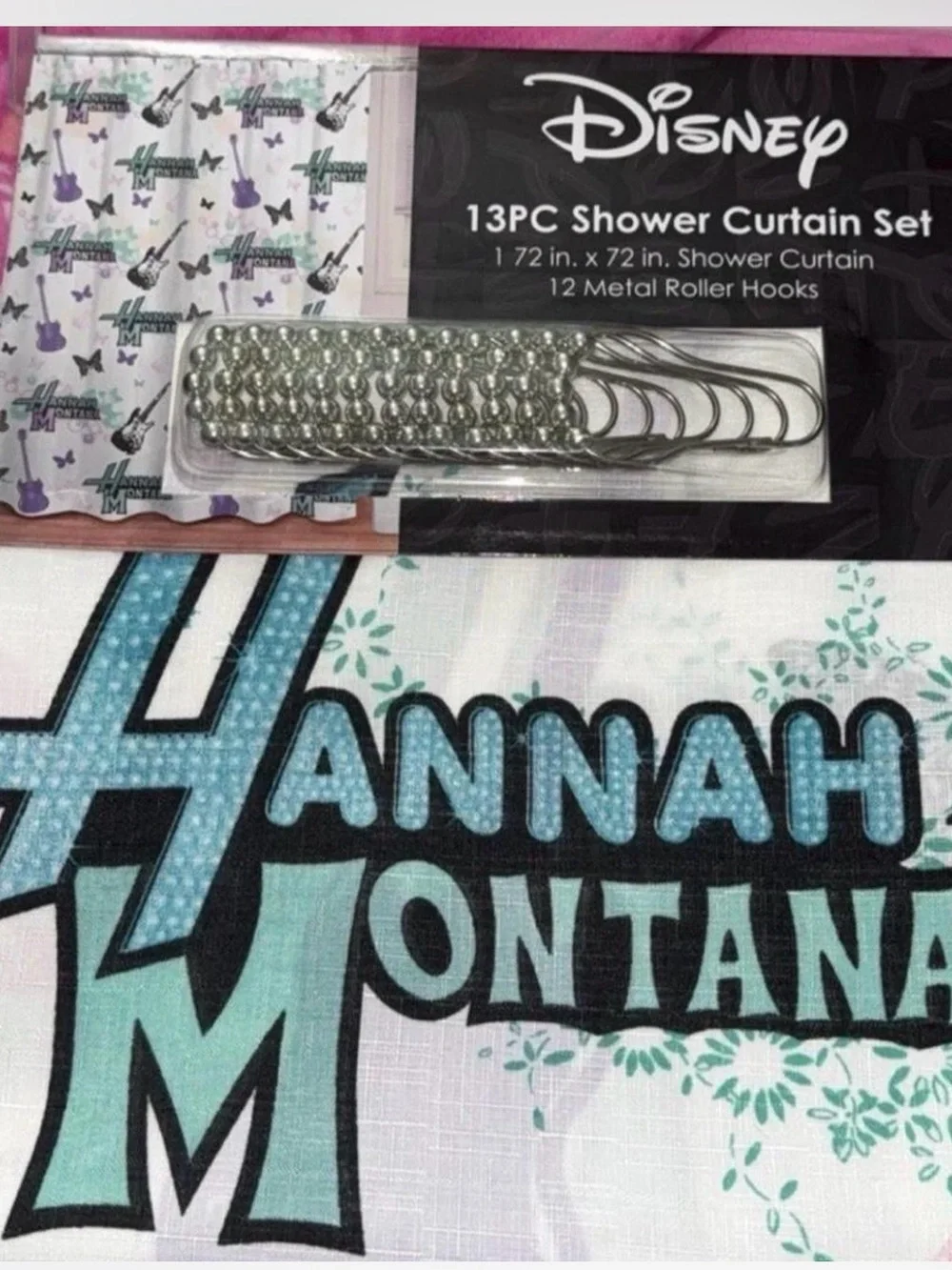 Disney Hannah Montana Shower Curtain Set - Teal, Black, White